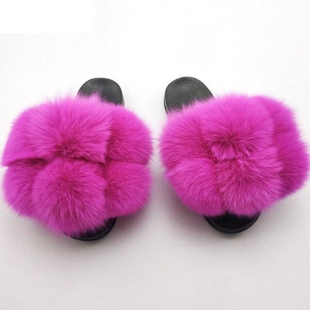 Women’s Faux Fur Slides, Glamorous Fluffy Open Toe House Sandals