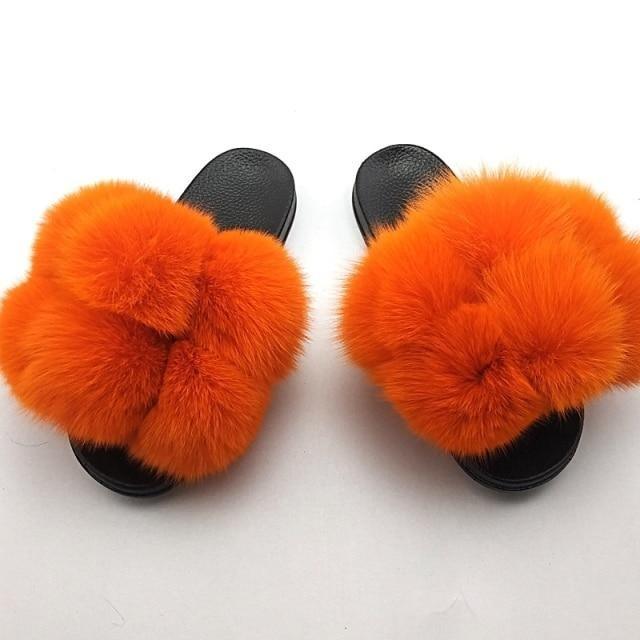 Women’s Faux Fur Slides, Glamorous Fluffy Open Toe House Sandals