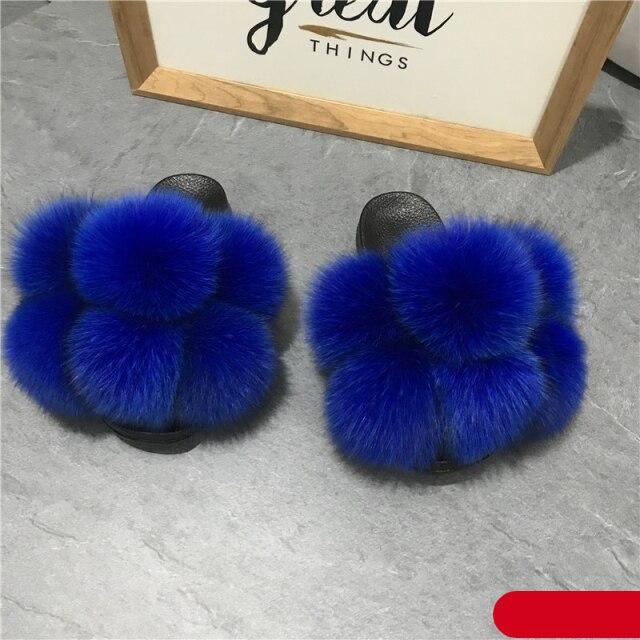 Women’s Faux Fur Slides, Glamorous Fluffy Open Toe House Sandals