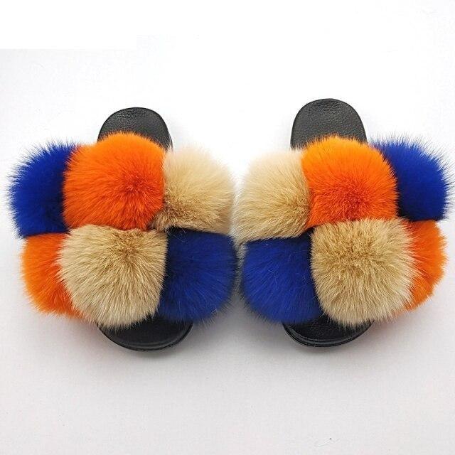 Women’s Faux Fur Slides, Glamorous Fluffy Open Toe House Sandals