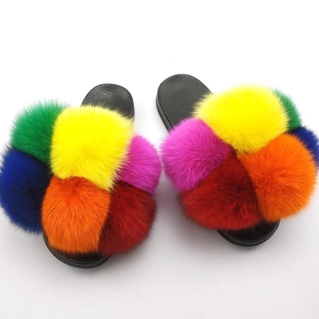 Women’s Faux Fur Slides, Glamorous Fluffy Open Toe House Sandals