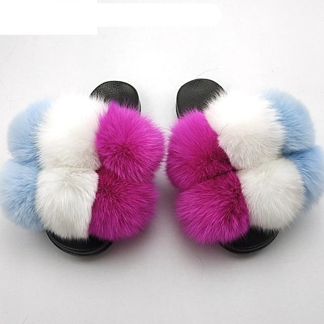 Women’s Faux Fur Slides, Glamorous Fluffy Open Toe House Sandals