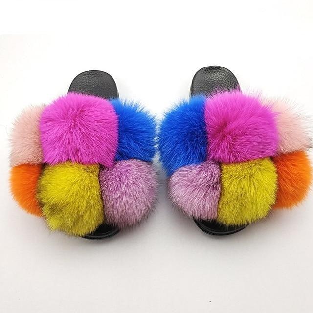 Women’s Faux Fur Slides, Glamorous Fluffy Open Toe House Sandals