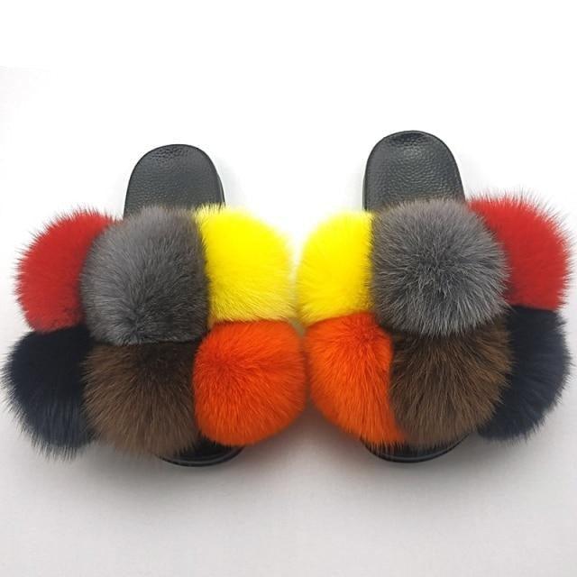 Women’s Faux Fur Slides, Glamorous Fluffy Open Toe House Sandals