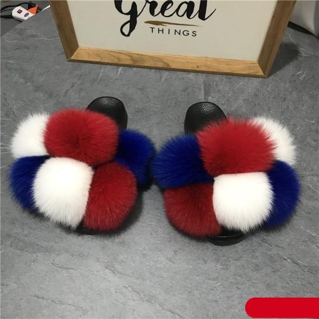 Women’s Faux Fur Slides, Glamorous Fluffy Open Toe House Sandals