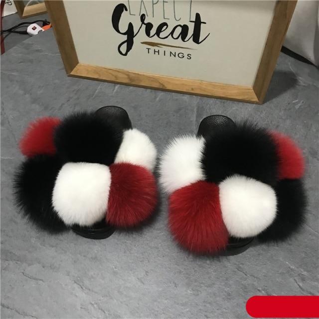 Women’s Faux Fur Slides, Glamorous Fluffy Open Toe House Sandals