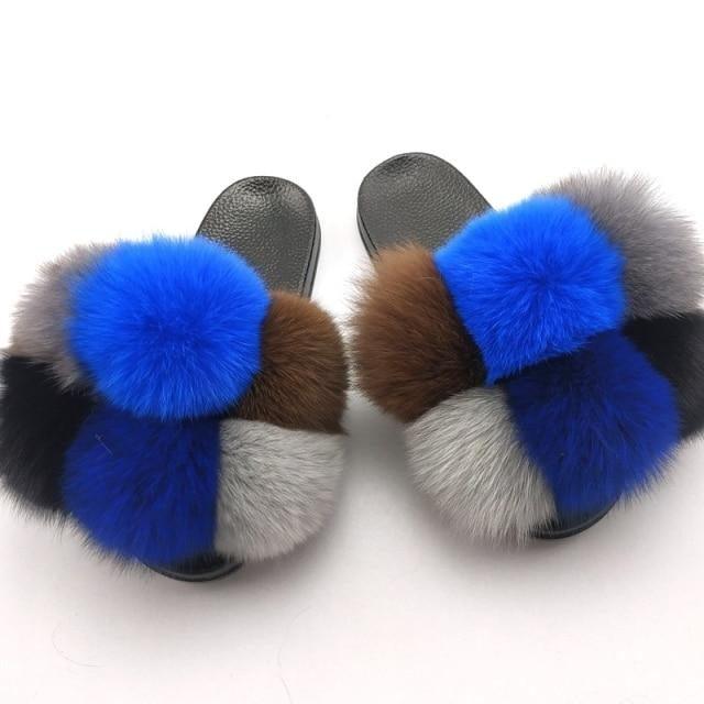 Women’s Faux Fur Slides, Glamorous Fluffy Open Toe House Sandals