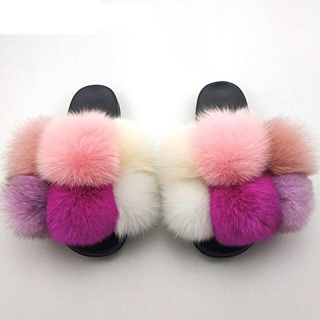 Women’s Faux Fur Slides, Glamorous Fluffy Open Toe House Sandals