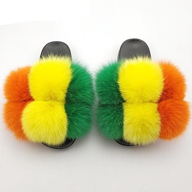 Women’s Faux Fur Slides, Glamorous Fluffy Open Toe House Sandals