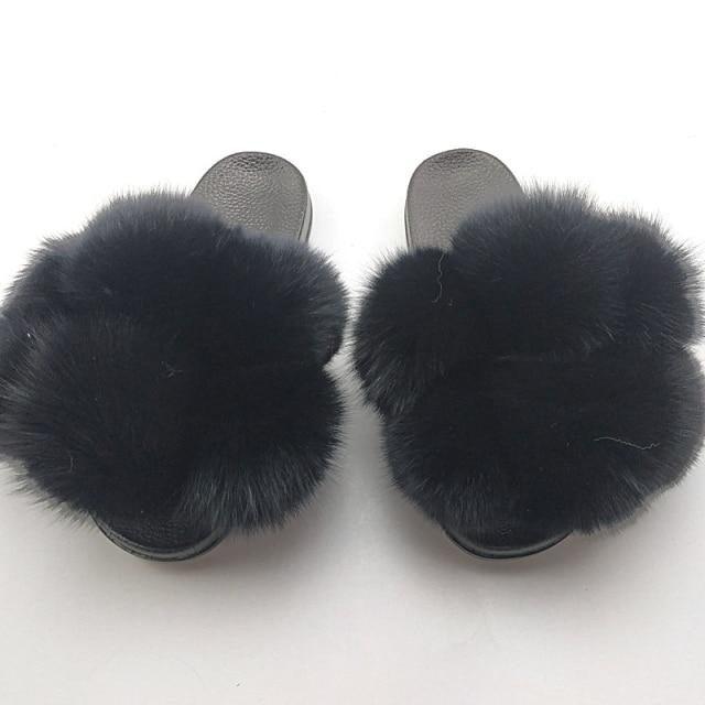 Women’s Faux Fur Slides, Glamorous Fluffy Open Toe House Sandals