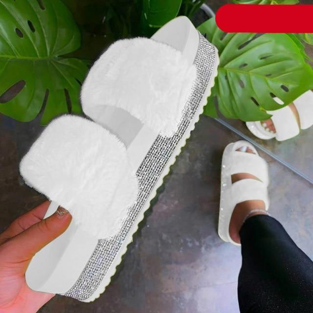 Glitter Fluffy Arch Support Slippers Women's Casual House Slides