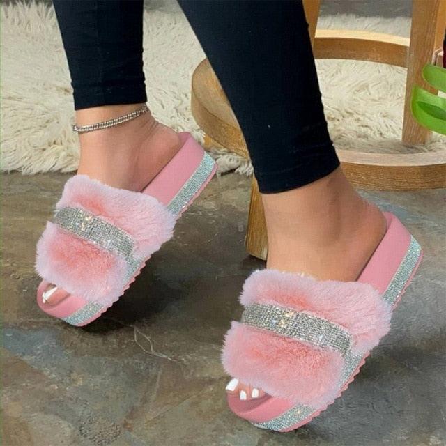 Glitter Fluffy Arch Support Slippers Women's Casual House Slides