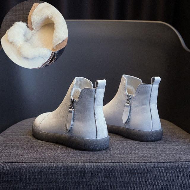 Genuine Leather Waterproof Winter Ankle Boots with Faux Fur Lining