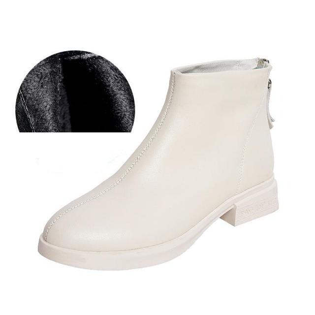 Genuine Leather Waterproof Winter Ankle Boots with Faux Fur Lining