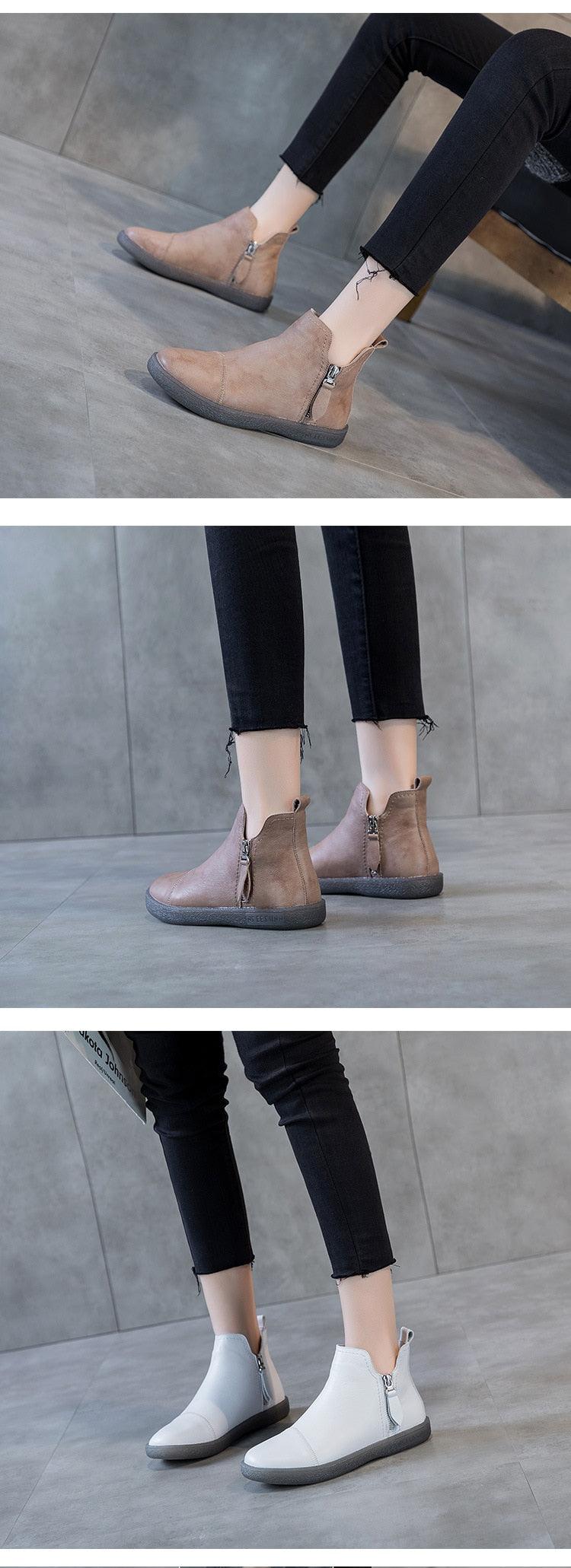 Genuine Leather Waterproof Winter Ankle Boots with Faux Fur Lining