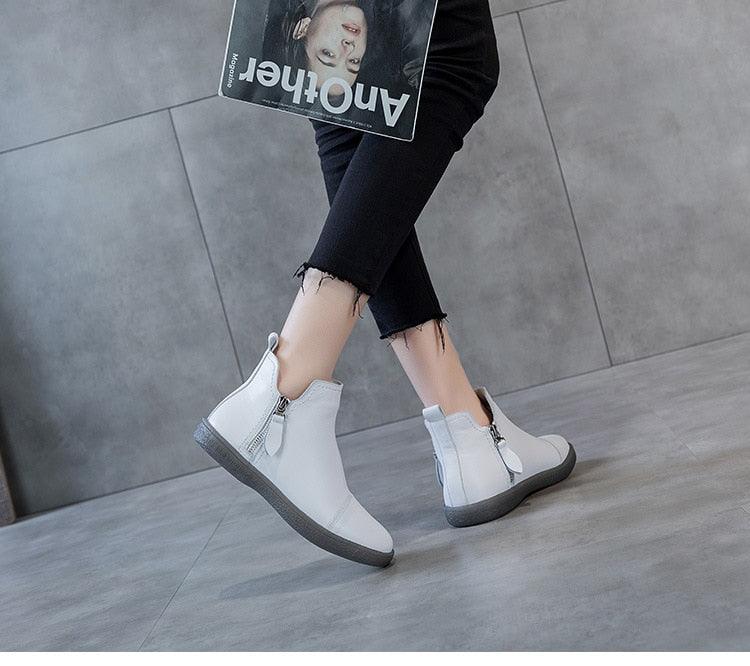 Genuine Leather Waterproof Winter Ankle Boots with Faux Fur Lining