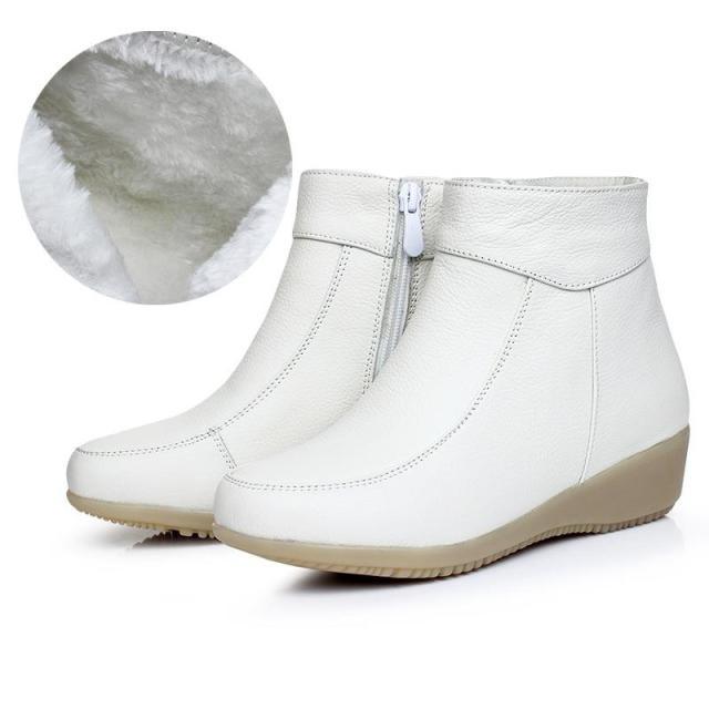 Genuine Leather Waterproof Winter Ankle Boots with Faux Fur Lining