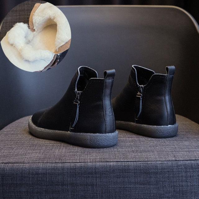 Genuine Leather Waterproof Winter Ankle Boots with Faux Fur Lining
