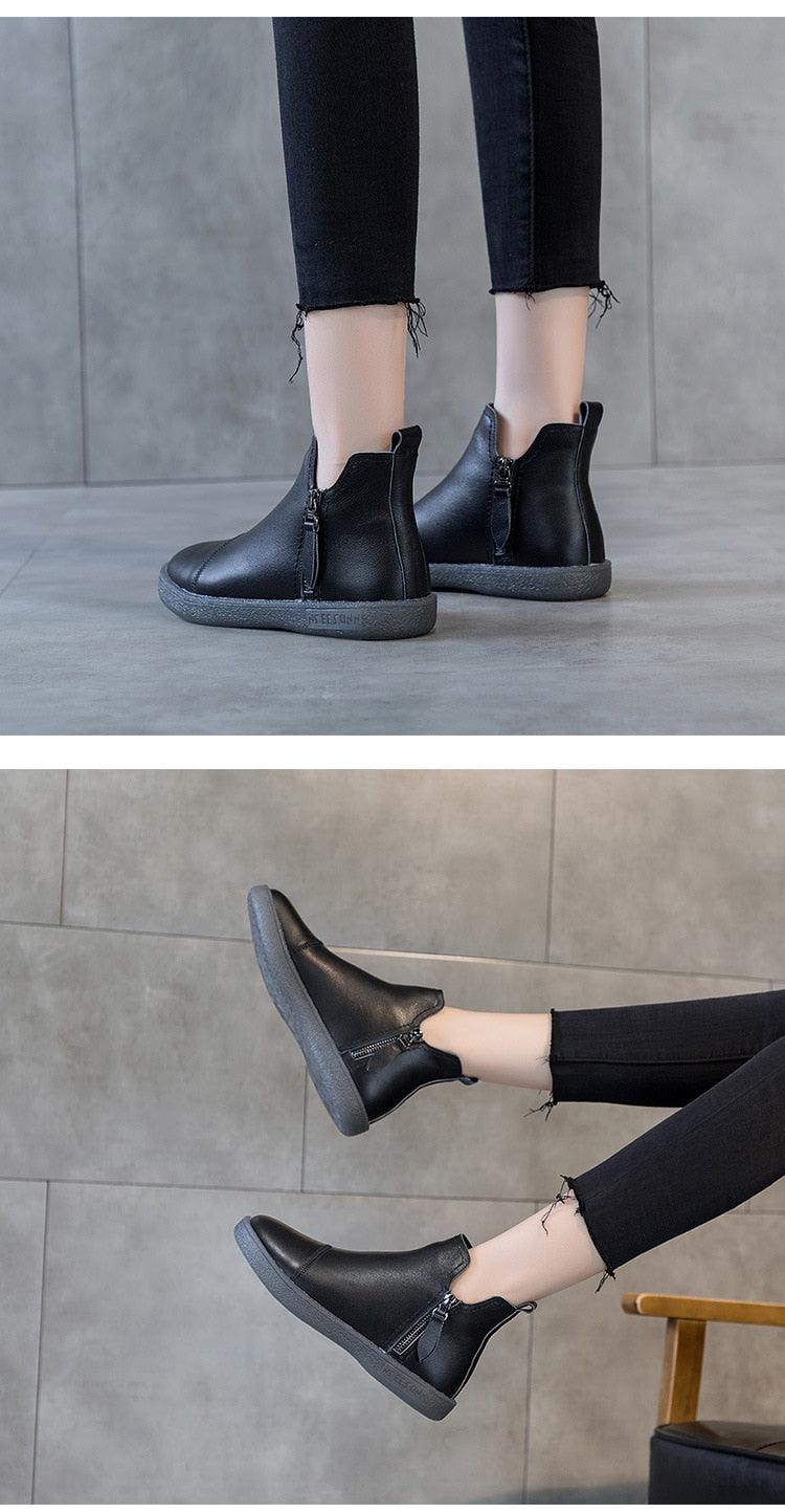 Genuine Leather Waterproof Winter Ankle Boots with Faux Fur Lining