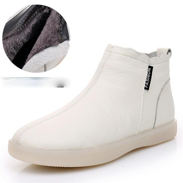 Genuine Leather Waterproof Winter Ankle Boots with Faux Fur Lining