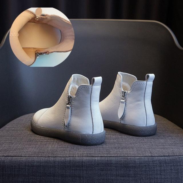 Genuine Leather Waterproof Winter Ankle Boots with Faux Fur Lining