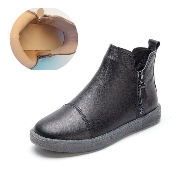 Genuine Leather Waterproof Winter Ankle Boots with Faux Fur Lining