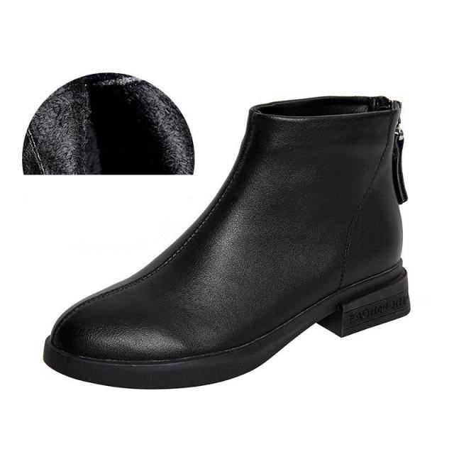 Genuine Leather Waterproof Winter Ankle Boots with Faux Fur Lining