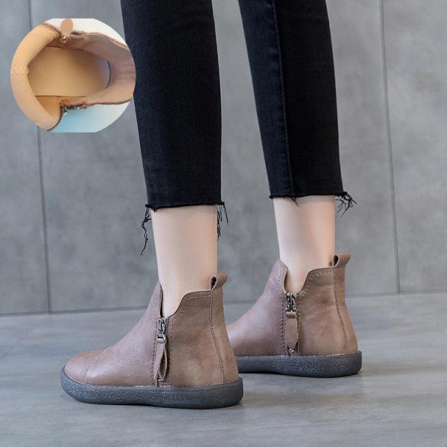 Genuine Leather Waterproof Winter Ankle Boots with Faux Fur Lining