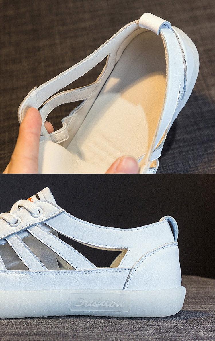 Women's Genuine Leather White Summer Sneakers Comfortable Flats