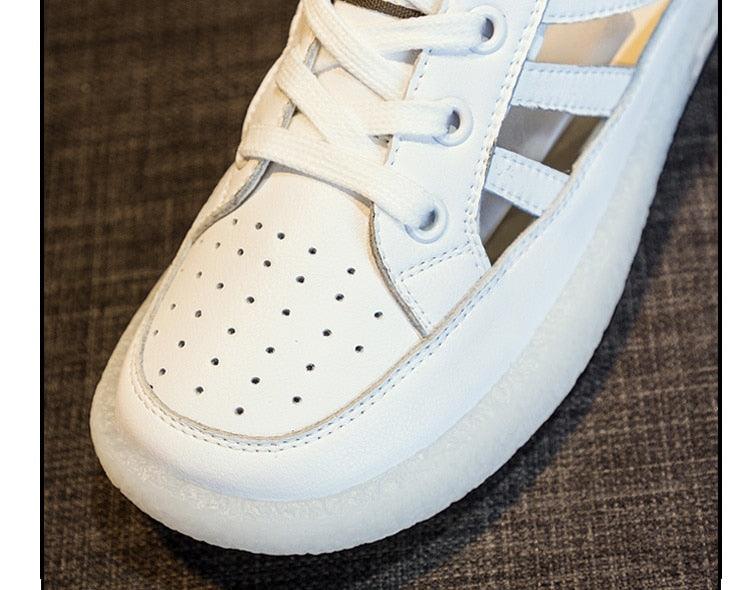 Women's Genuine Leather White Summer Sneakers Comfortable Flats