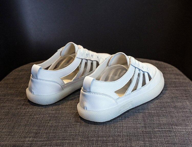 Women's Genuine Leather White Summer Sneakers Comfortable Flats