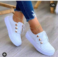 Women's Round Toe Platform Sneakers Gold & White Lace-Up Trainers
