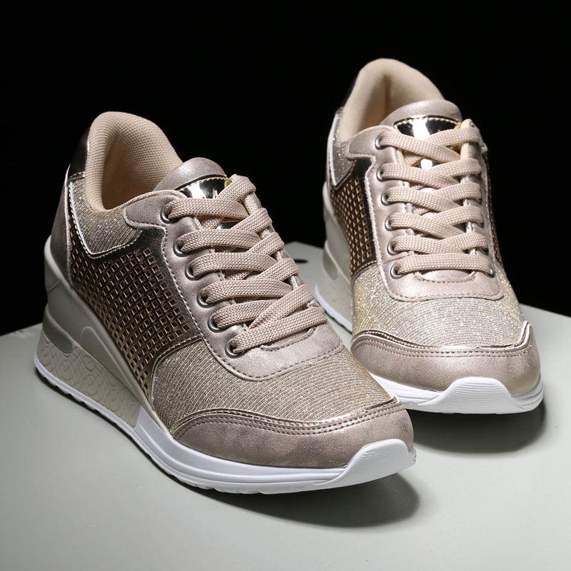 Women’s Gold and Silver Platform Sneakers - Comfortable Walking Shoes