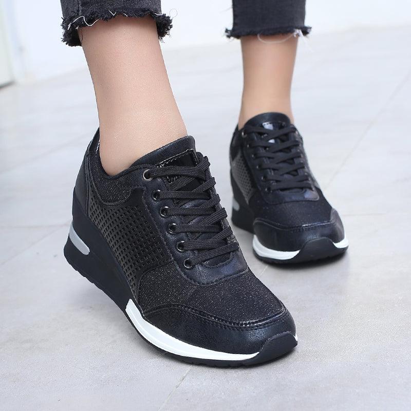 Women’s Gold and Silver Platform Sneakers - Comfortable Walking Shoes