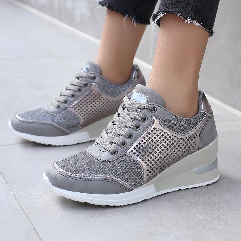 Women’s Gold and Silver Platform Sneakers - Comfortable Walking Shoes
