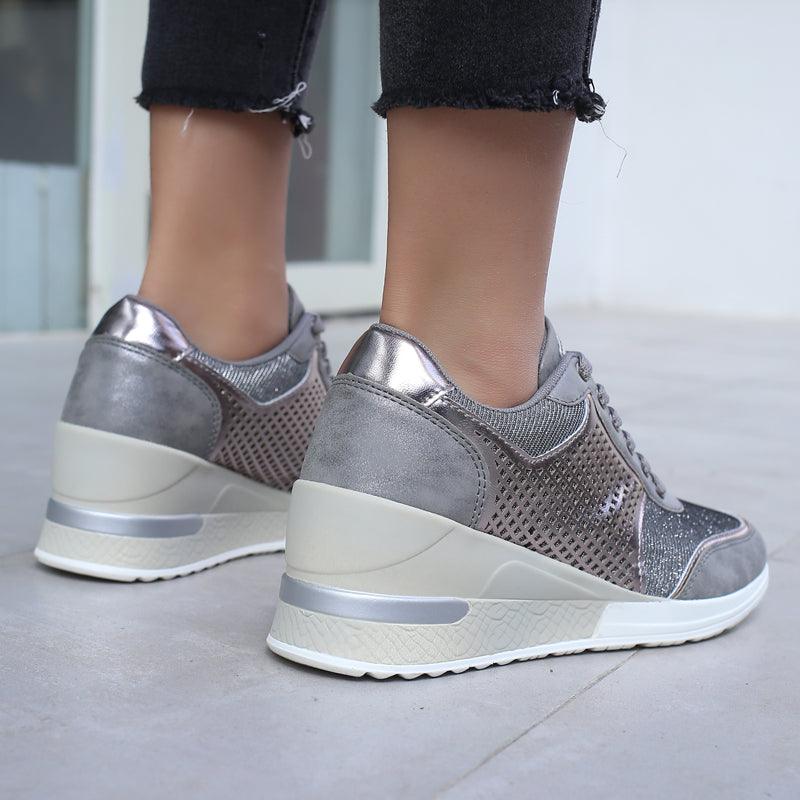 Women’s Gold and Silver Platform Sneakers - Comfortable Walking Shoes