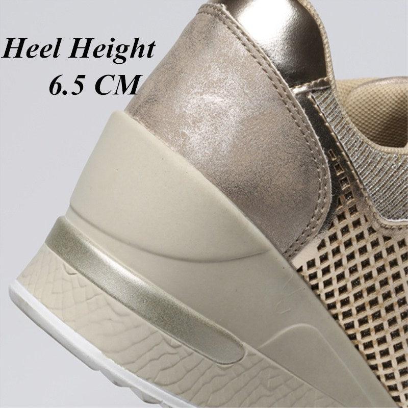 Women’s Gold and Silver Platform Sneakers - Comfortable Walking Shoes