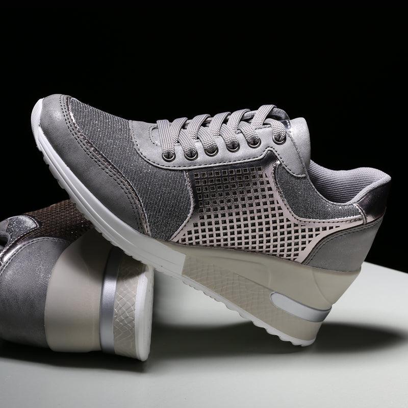 Women’s Gold and Silver Platform Sneakers - Comfortable Walking Shoes