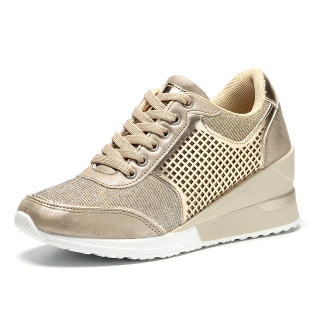 Women’s Gold and Silver Platform Sneakers - Comfortable Walking Shoes