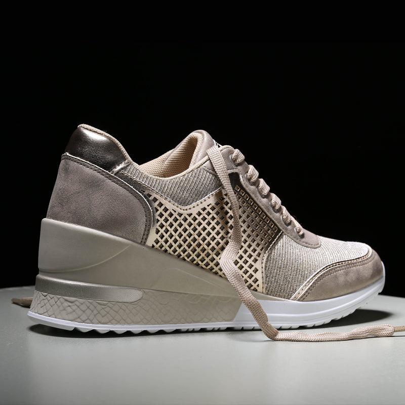 Women’s Gold and Silver Platform Sneakers - Comfortable Walking Shoes
