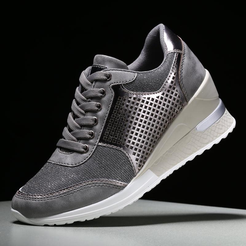 Women’s Gold and Silver Platform Sneakers - Comfortable Walking Shoes