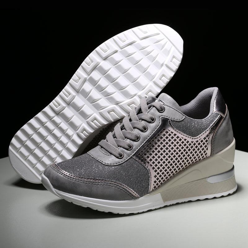 Women’s Gold and Silver Platform Sneakers - Comfortable Walking Shoes