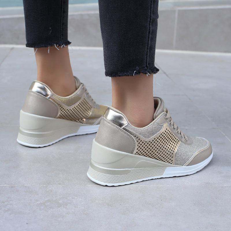 Women’s Gold and Silver Platform Sneakers - Comfortable Walking Shoes