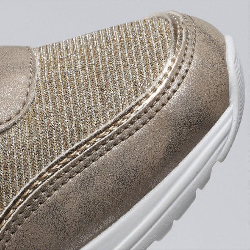 Women’s Gold and Silver Platform Sneakers - Comfortable Walking Shoes