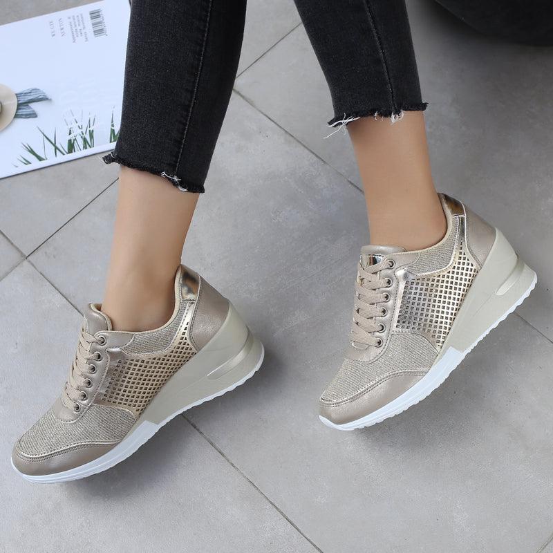 Women’s Gold and Silver Platform Sneakers - Comfortable Walking Shoes