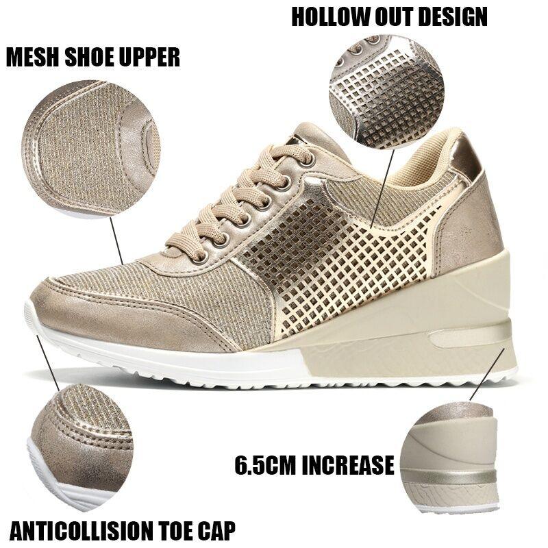 Women’s Gold and Silver Platform Sneakers - Comfortable Walking Shoes