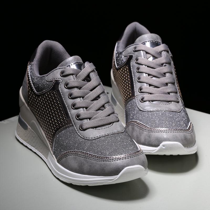 Women’s Gold and Silver Platform Sneakers - Comfortable Walking Shoes