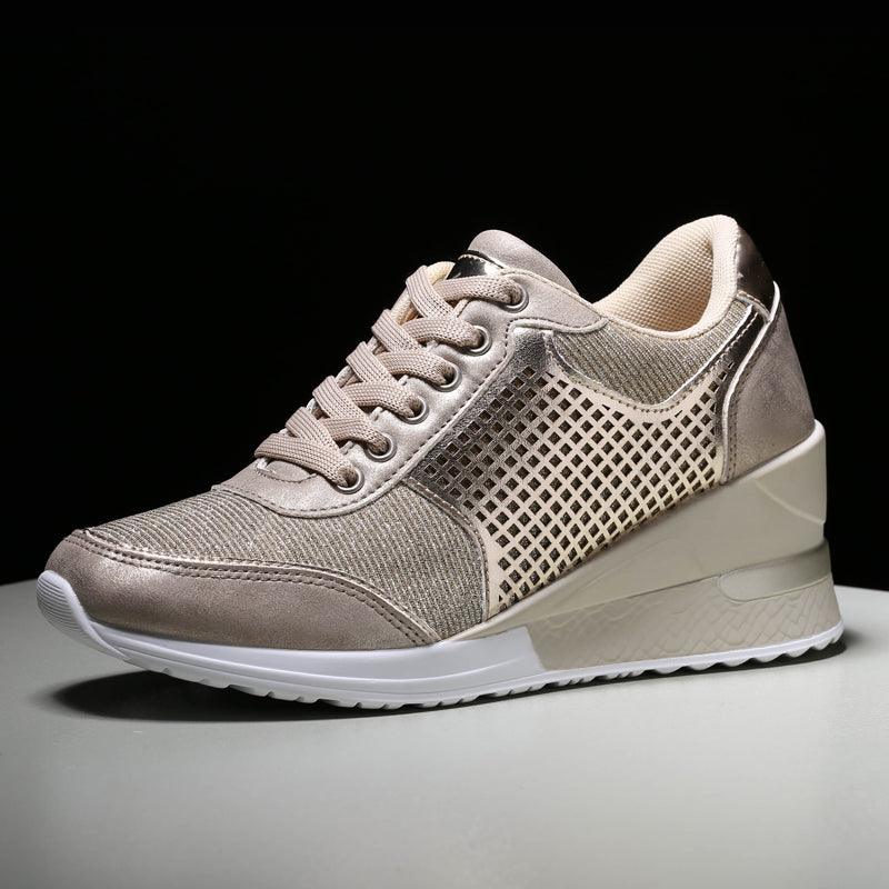 Women’s Gold and Silver Platform Sneakers - Comfortable Walking Shoes