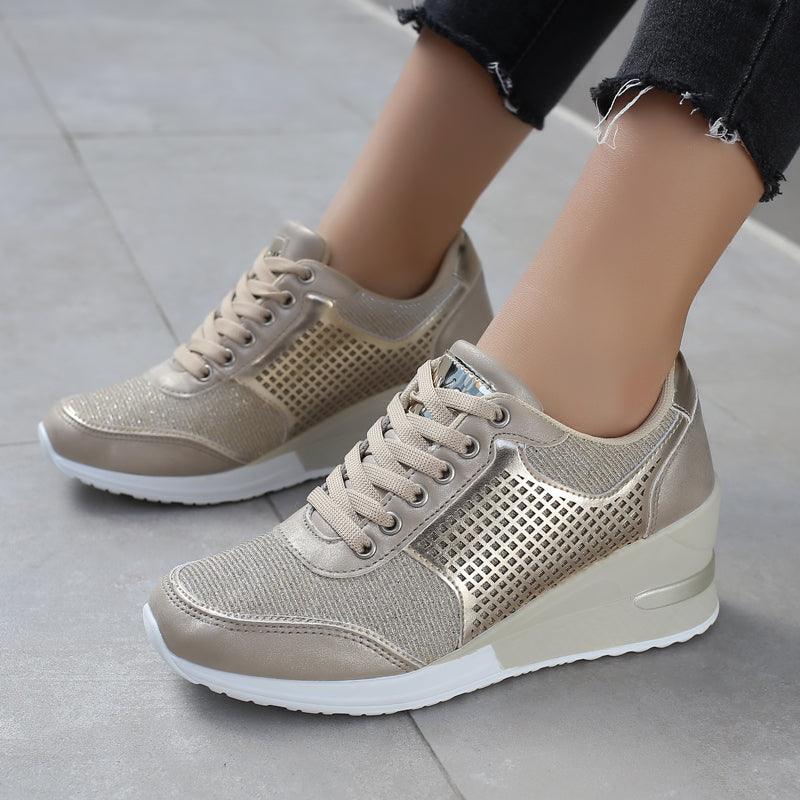 Women’s Gold and Silver Platform Sneakers - Comfortable Walking Shoes