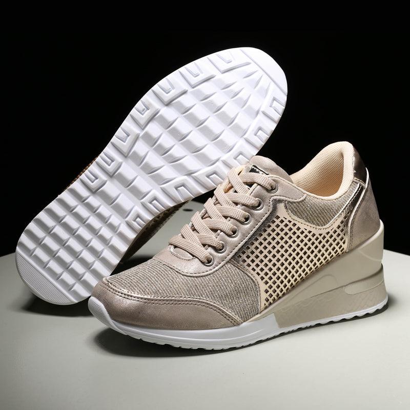 Women’s Gold and Silver Platform Sneakers - Comfortable Walking Shoes